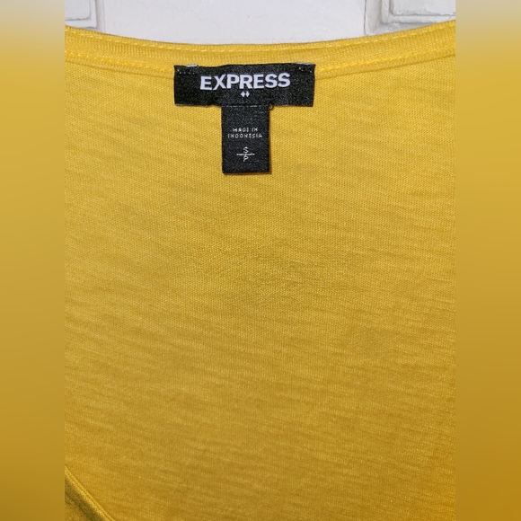 Express Knit Yellow Drawstring Balloon Sleeve Casual Top, Size S - Picture 4 of 8